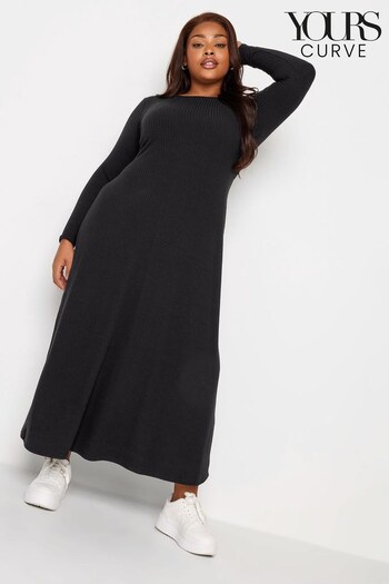 Yours Curve Black Ribbed Maxi Swing Dress (Q56009) | £29