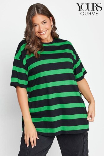Yours Curve Green Oversized T-Shirt With Jumbo Stripe (Q56013) | £19