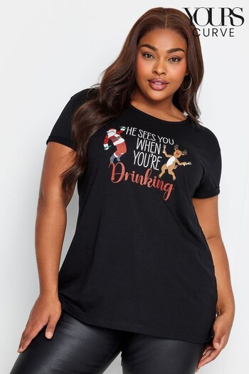 Yours Curve Black Christmas Novelty T-Shirt (Q56017) | £19