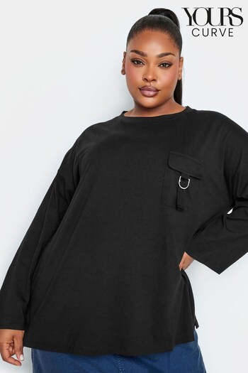 Yours Curve Black Limited Long Sleeve Utility Pocket Slouchy Top (Q56019) | £20