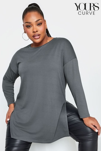 Yours Curve Grey Long Sleeve Oversized T-Shirt (Q56022) | £20