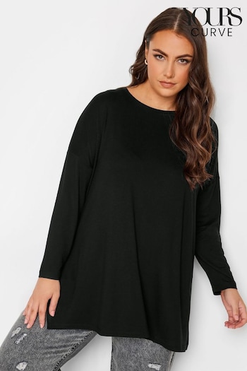 Yours Curve Black Long Sleeve Oversized T-Shirt (Q56031) | £20