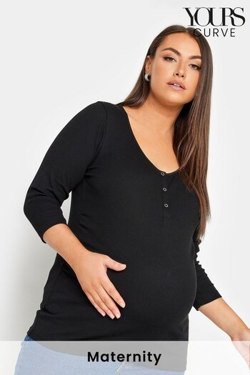 Yours Curve Black Maternity Ribbed Top With Poppers (Q56032) | £19