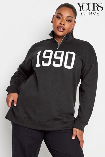 Yours Curve Black 1960 Zip Neck Sweatshirt (Q56035) | £13.50