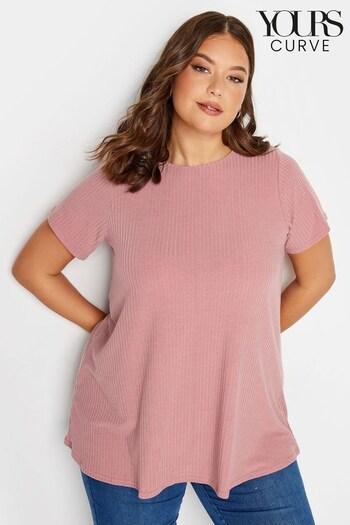 Yours Curve Pink Ribbed Swing T-Shirt (Q56064) | £20