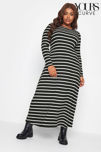 Yours Curve Black Long Sleeve Striped Dress (Q56065) | £32