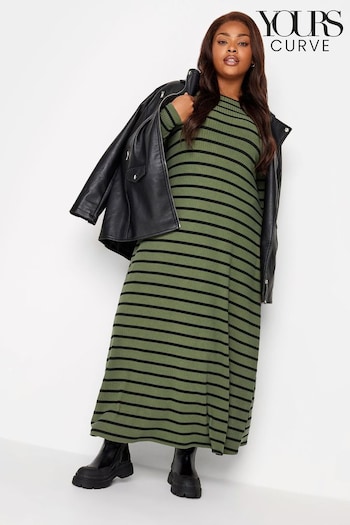 Yours Curve Green Ribbed Maxi Swing Dress (Q56067) | £31