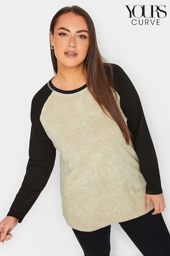 Yours Curve Natural Long Sleeve Raglan Contrast T-Shirt (Q56079) | £19