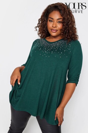 Yours Curve Green Studded Swing Top (Q56080) | £26