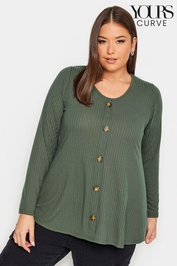 Yours Curve Green Limited Long Sleeve Ribbed Button Front Tunics (Q56084) | £24