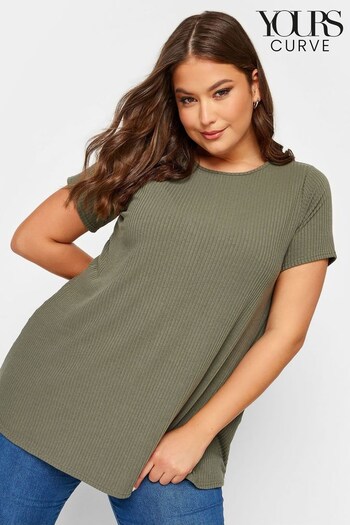 Yours Curve Green Ribbed Swing T-Shirt (Q56097) | £20