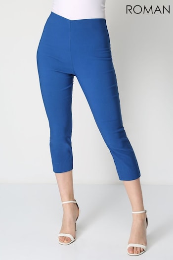 Roman Blue Ground Cropped Stretch Trousers (Q56099) | £24