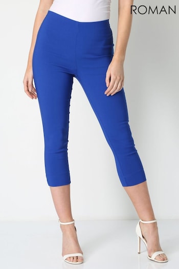 Roman Dark Blue Chrome Cropped Stretch Trousers (Q56117) | £28