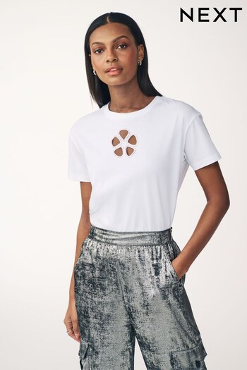 White Cut Out Detail T-Shirt (Q56136) | £23