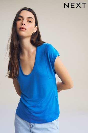 Cobalt Blue Premium Modal Rich Short Sleeve Scoop Neck T-Shirt (Q56181) | £18