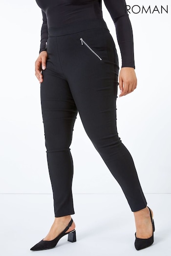 Roman Black Curve Full Length Zip Stretch Trousers (Q56185) | £28