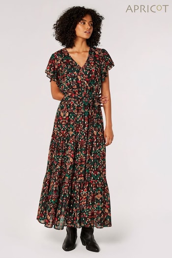 Apricot Black Folk Fairy Tale Ikat Maxi Dress (Q56230) | £50