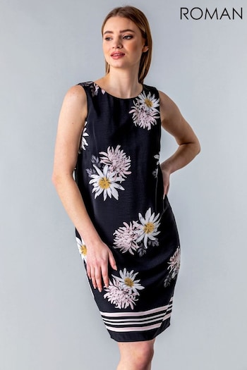 Roman Black Daisy Floral Shift Dress (Q56245) | £40