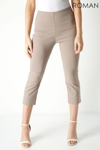 Roman Brown Chrome Cropped Stretch Trousers cutout (Q56309) | £28