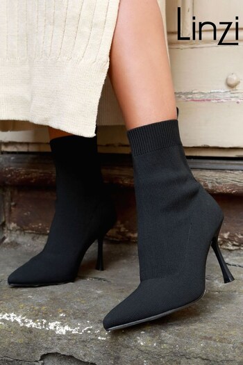 Linzi Black Franz Pointed Toe Knit Sock Boots With Stiletto Heels (Q56337) | £40