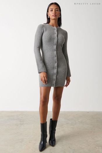 Pretty Lavish Grey Aida Mini Button Down Knit Dress (Q56510) | £58