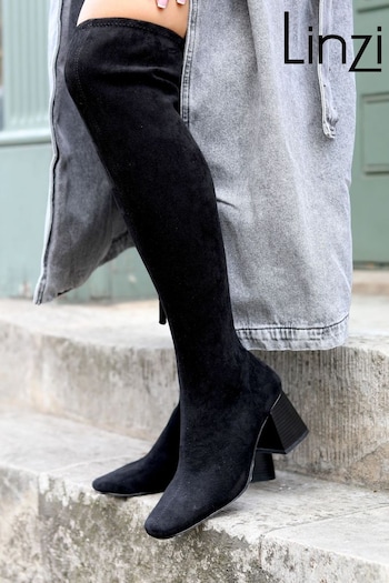 Linzi Black Shade High Leg Boot with Block Heels (Q56569) | £50