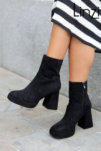 Linzi Black Stella Block Heel Platform Ankle grises Boots (Q56665) | £45