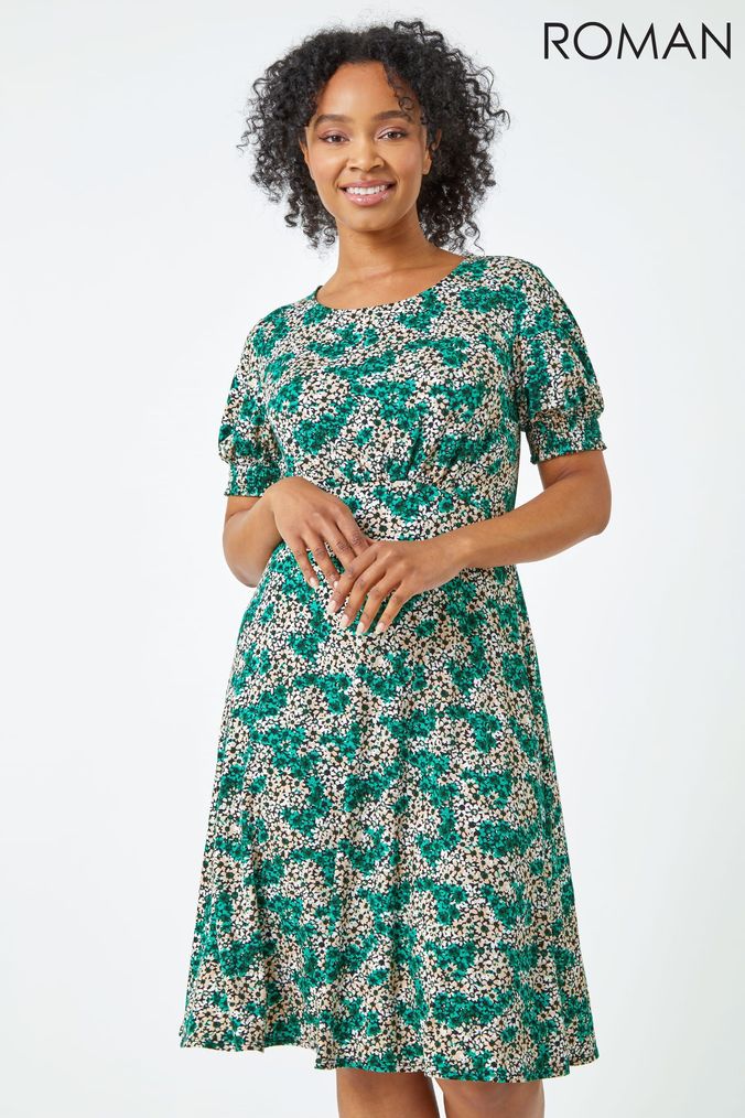 Green floral dress next clearance