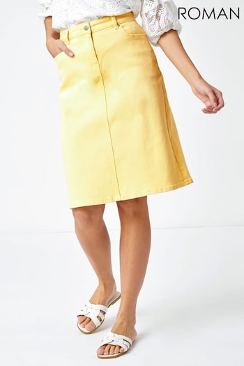 Roman Yellow A-Line Stretch Denim Skirt (Q57049) | £26