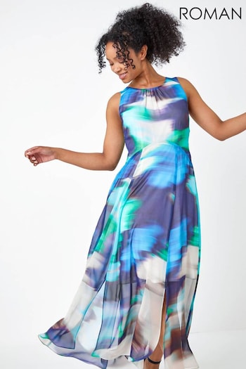 Roman Blue Petite Abstarct Print Maxi Dress (Q57054) | £55