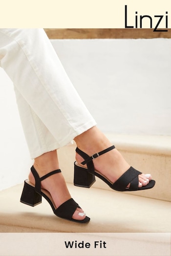 Linzi Black Vivian Wide Fit Heeled slip-on Sandals With Crossover Front Strap (Q57098) | £37