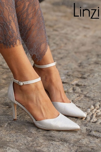 Linzi Silver Maci Stiletto Court Heels With Ankle Strap (Q57144) | £35