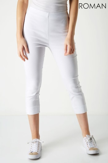 Roman White Cropped Stretch Trousers cutout (Q57153) | £24