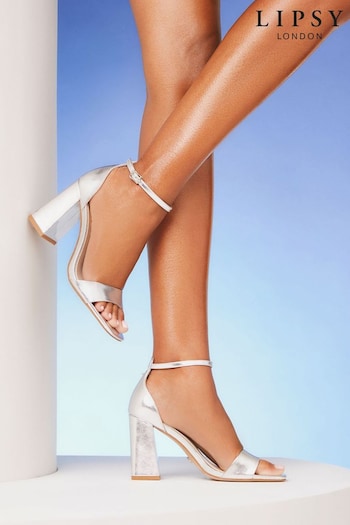 Lipsy Silver Regular Fit Mid Block Heel Gallery Sandals (Q57163) | £49