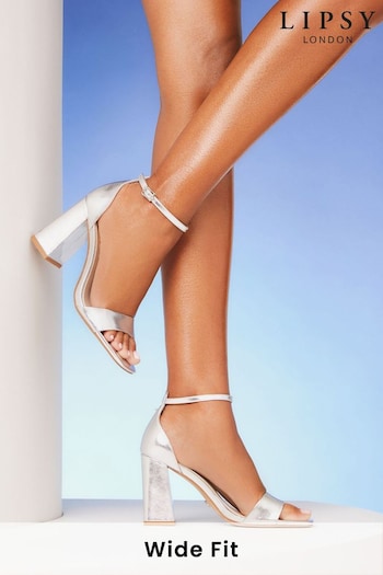 Lipsy Silver Wide FIt Mid Block Heel Sandals (Q57164) | £49