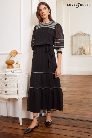 A-Z Mens Brands Black/White Petite Contrast Stitch Detail Belted Tiered Midi Dress (Q57187) | £58