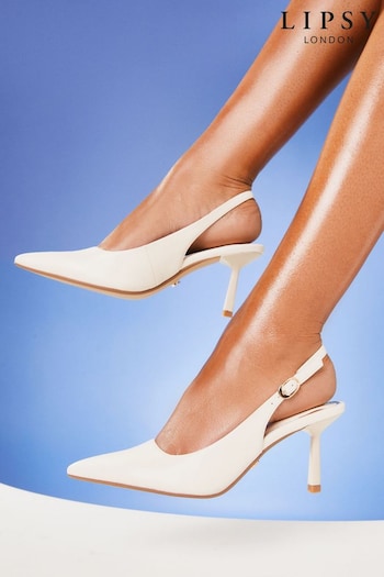 Lipsy White Regular Fit Mid Heel Faux Leather Slingback Court Shoes (Q57217) | £42