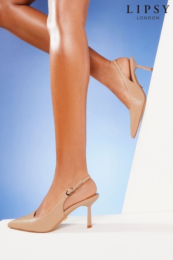 Lipsy Nude Pink Regular Fit Mid Heel Faux Leather Slingback Court Shoes (Q57218) | £42