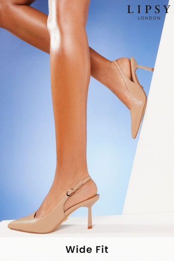 Lipsy Nude Pink Wide FIt Mid Heel Faux Leather Slingback Court Talon Shoes (Q57219) | £42