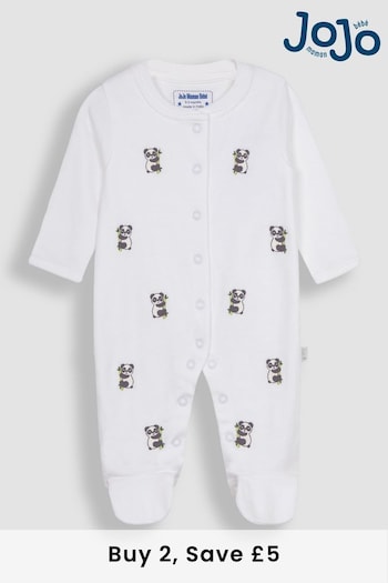 JoJo Maman Bébé Panda Embroidered Cotton Baby Sleepsuit (Q57271) | £21