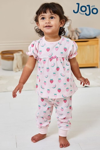 JoJo Maman Bébé Pink Strawberry Printed Jersey Pyjamas (Q57274) | £19