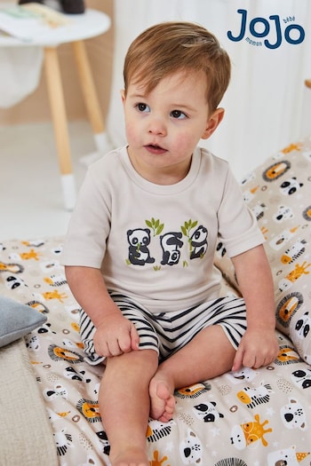 JoJo Maman Bébé Ecru Panda Appliqué Jersey Pyjamas (Q57282) | £19