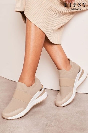 Lipsy Nude Pink Flat Knit Stretch Wedge Trainer (Q57294) | £45