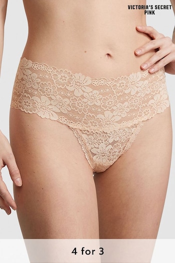 Victoria's Secret PINK Marzipan Nude Thong Lace Knickers (Q57313) | £9
