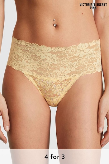 Victoria's Secret PINK Yellow Ditsy Floral Thong Lace Knickers (Q57315) | £9