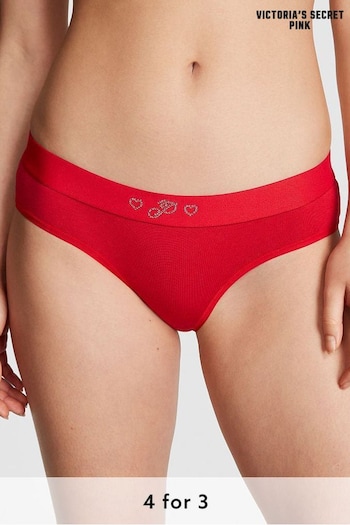 Victoria's Secret PINK Pin Up Red Diamante Cotton Logo Hipster Knickers (Q57320) | £9