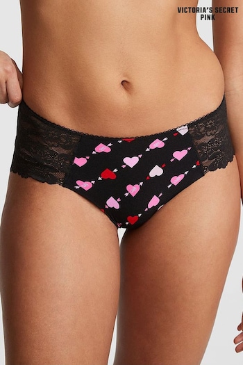 Victoria's Secret PINK Pure Black Heart No Show Lace Trim Cheeky Knickers (Q57335) | £9