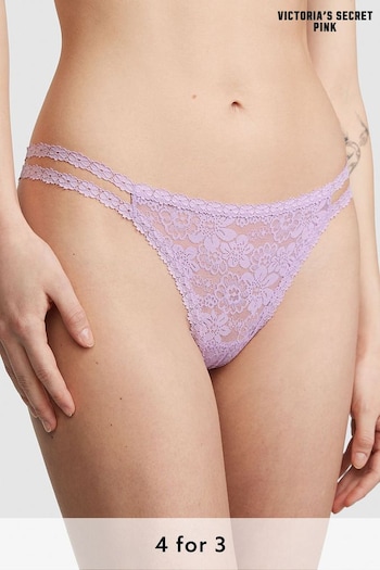 Victoria's Secret PINK Pastel Lilac Purple Thong Lace Strappy Thong Knickers (Q57359) | £9