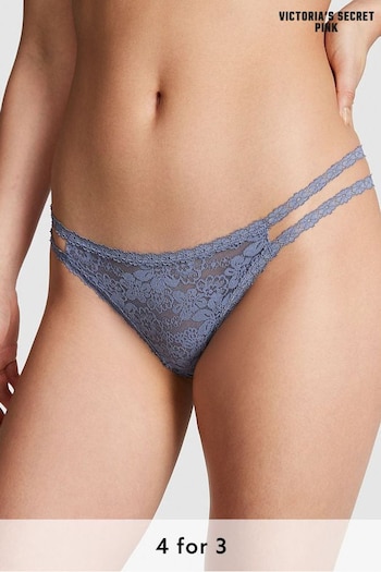 Victoria's Secret PINK Dusty Iris Blue Thong Lace Strappy Thong Knickers (Q57360) | £9