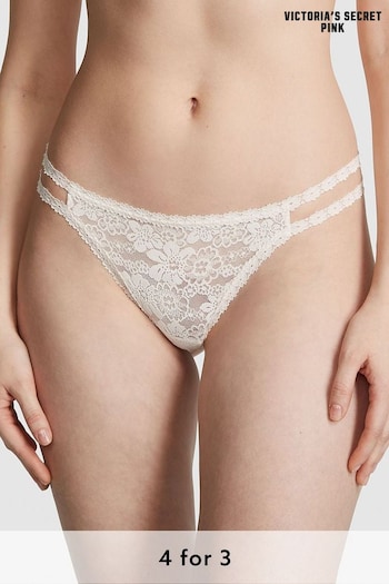 Victoria's Secret PINK Coconut White Thong Lace Strappy Thong Knickers (Q57373) | £9